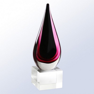 Burgundy Teardrop Art Glass Award, 11"H