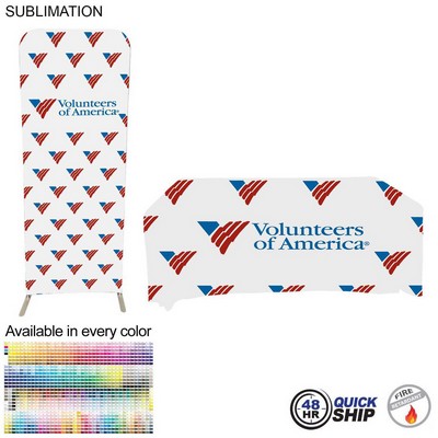 48 Hr Quick Ship - Trade Show Booth Package Sleek, 2' EuroFit Display and 6' Sublimated Tablecloth
