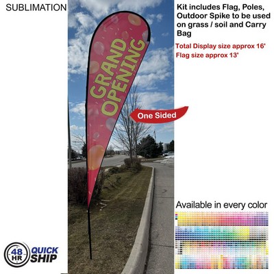 48 Hr Quick Ship -16' X-Large Tear Drop Flag Kit, Full Color Graphics One Side, Spike and Bag