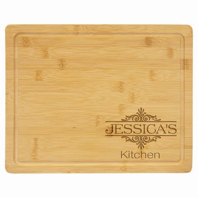 Bamboo Rectangle Cutting Board with Drip Ring, 13-3/4" x 11"