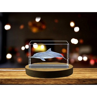 Guiana Dolphin Crystal Trophy Award w/LED Base Light- Exquisite Marine Mammal Decor