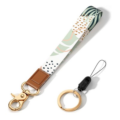 1" Nylon Phone Lanyard with Leather Finish and Key Ring – Dye Sublimation Print