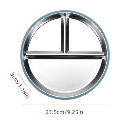 9" Kids Stainless Steel Compartmentalized Round Dinner Plate with Silicone Suction Cups