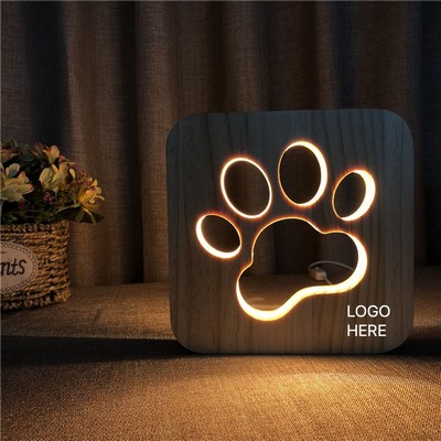 Dog Paw Solid Wood Carved Hollow Creative Table Lamp