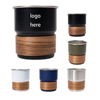 Insulated Wooden Sleeve Stainless Steel Cup