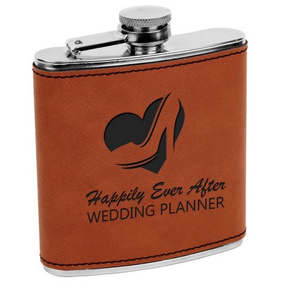 Rawhide Brown 6oz Leatherette Stainless Steel Flask - Laser Engraves to Black