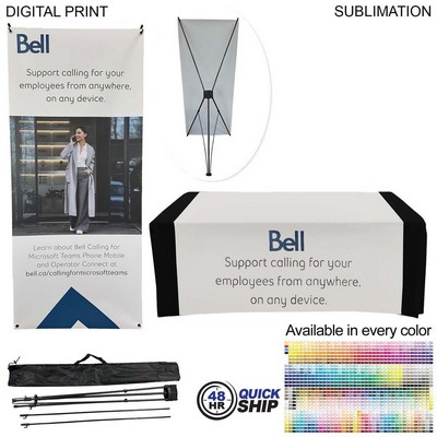 48Hr Quick Ship - Trade Show Package, Tripod Banner with Graphic + Sublimated Tablerunner