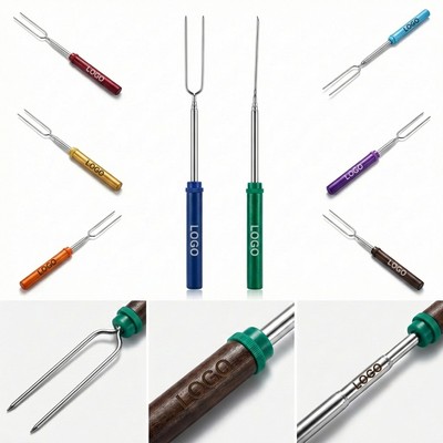 Extendable 32" Telescopic Campfire Skewers with 360° Rotating Head for Safe Grilling