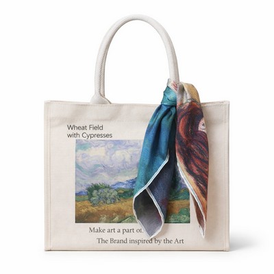 Eco Art-A-Porté Gift Set: Custom Signature Structured Canvas Tote 14"x12", Silk Scarf 21"x21"