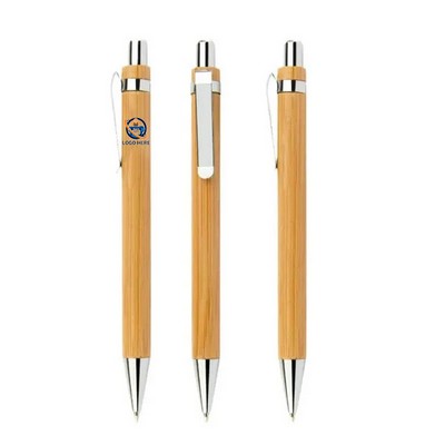 Retractable Bamboo Barrel Ballpoint Pen