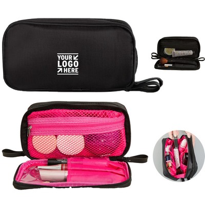 Dual-Zipper Nylon Travel Cosmetic Organizer