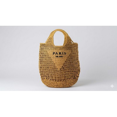 Personalized Alphabet Embroidered Crochet Bag Hand-Woven Hollow-Out Straw Tote Bohemian