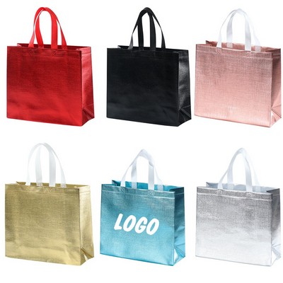 Luxury Shiny Metallic Laminated Non-Woven Tote 15.7" x 11.8" x 4.7"