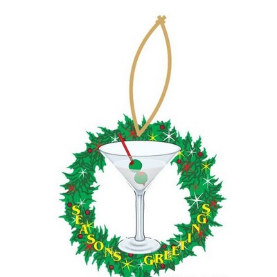 Martini Executive Wreath Ornament w/ Mirrored Back (4")