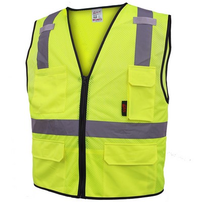 Premium Class 2 Lime Green Safety Vest w/6 Pockets