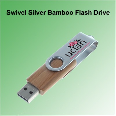 Swivel Silver Bamboo Flash Drive - 4 GB Memory
