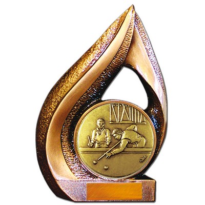 Stock 9" Flame Trophy with 2" Billiards Coin and Engraving Plate