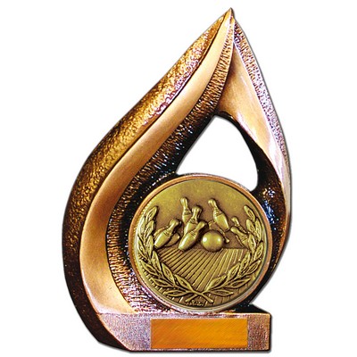 Stock 9" Flame Trophy with 2" Bowling Coin and Engraving Plate
