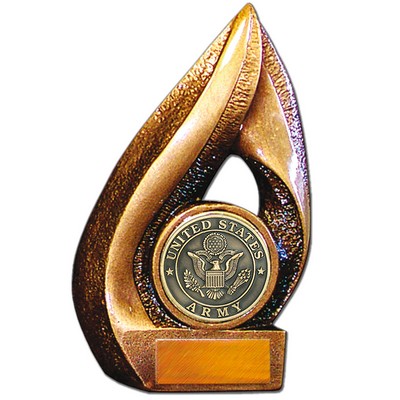 Stock Flame 7" Trophy with 2" US Army Coin, Engraving Plate