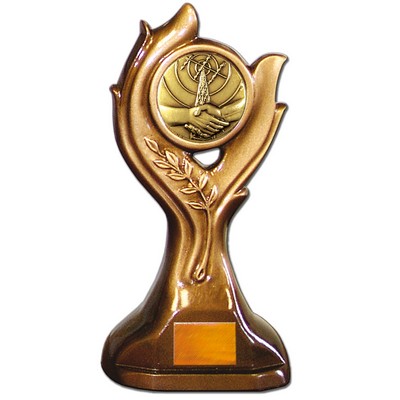 Stock Victory 9" Trophy with 2" Handshake Coin and Engraving Plate