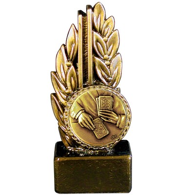Stock 7" Laurel Trophy With 2" Cards Coin and Engraving Plate