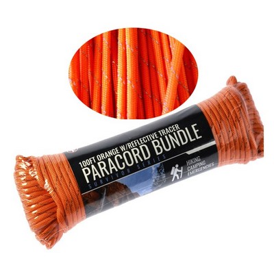 7 Strand Orange Paracord w/Reflective Tracer & 550 LBS Pull Strength (100' x 5/32")