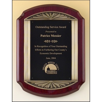 Rosewood stain piano finish plaque, antique bronze finished frame cast, black brass engraving plate