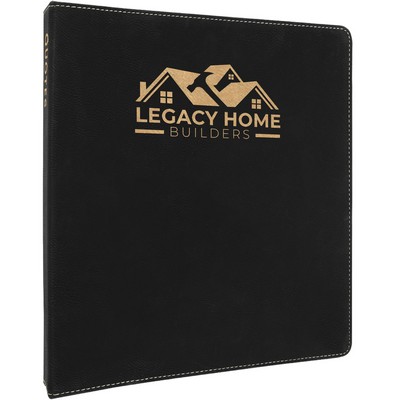 10 ½" x 11 ½" Black/Gold Leatherette 3-Ring Binder w/ 1" Slant D-Rings