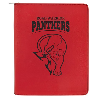 Zipper Portfolio with Notepad, Red Faux Leather, 9 1/2" x 12"