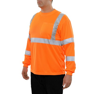 Birdseye® Hi-Vis Pocketed Long Sleeve Shirt Silver Fabric Reflective/Fluorescent Red-Orange
