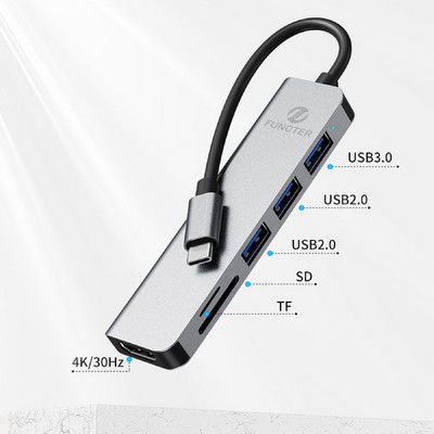 USB C Hub Multiport Adapter 6" 1 with HDMI USB 3.0 Data Port Card Reader