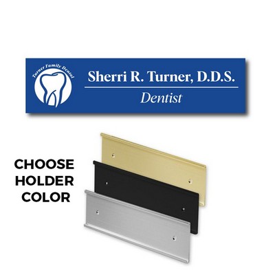 Royal Blue Name Plate & Aluminum Wall Holder-Patriot Blue Plastic Etches To White - 2X8