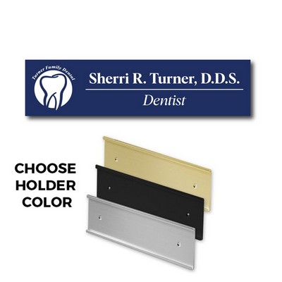 Navy Blue Name Plate And Aluminum Wall Holder-Navy Plastic Etches To White - 2X8