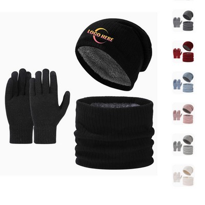 Thick Knit Hat Gloves and Scarf Set