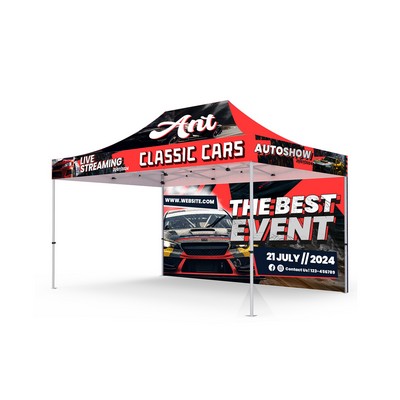 10' x15' Standard Hex Aluminum Frame w/ Dye Sublimation Canopy + Full Wall