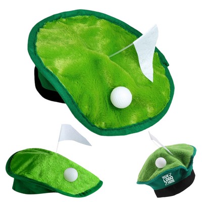 Funny Plush Golf Beret Hat with Mini Green and Flag