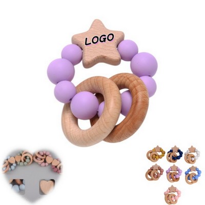 Star Shaped Silicone And Wood Baby Teething Toy