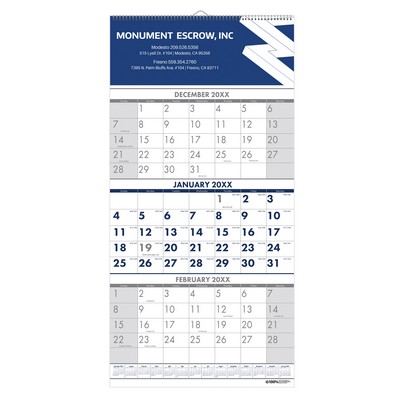 3-Month View Wall Calendar (8" x 17")