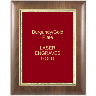Walnut Elliptical Edge Square Corner 9" x 12" Plaque - W/ 7" x 10" Burgundy/Gold Florentine Plate