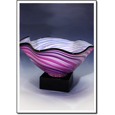 Lavender Wave Art Glass Bowl w/ Marble Base (10"x6.5")