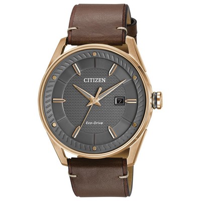 Citizen® Men's Drive Eco-Drive Rose Gold-Tone SS Case Watch W/ Brown Strap & Dark Grey Dial