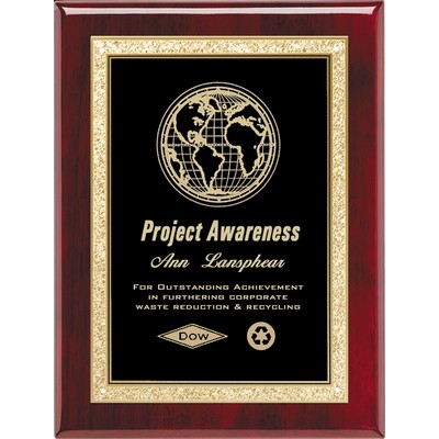 Rosewood Piano Finish Plaque with Black Plate, 8 x 10"