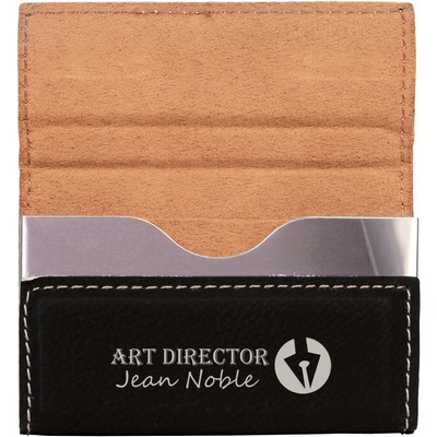 Business Card Holder – Black/Silver Hard Leatherette