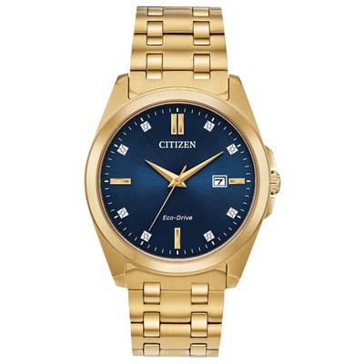 Citizen® Men's Corso Diamond Collection Eco-Drive Watch W/ Gold-Tone Stainless Steel & Blue Dial