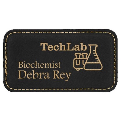 Rectangle Badge with magnet, Black Faux Leather, 3 1/4" x 1 3/4"