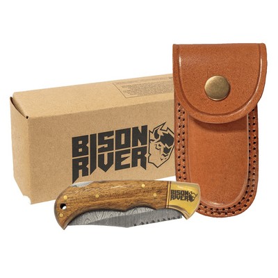 Damascus Steel Folding Knife & Sheath