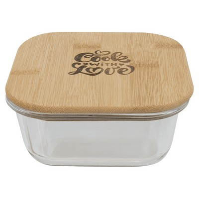 Glass Food Storage Container with Bamboo Lid, Square, 27 oz