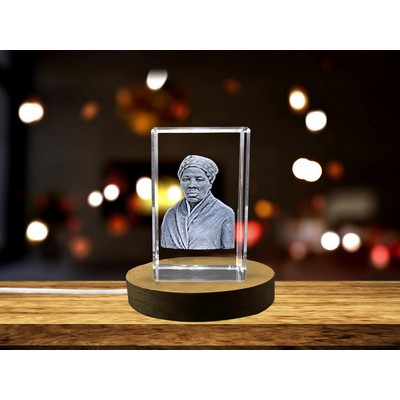 Harriet Tubman 3D Engraved Crystal Trophy Award - Hero Recognition w/LED Base & Gift Box