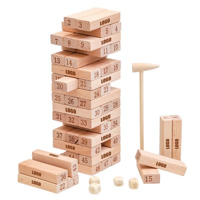 48-Piece Wooden Stacking Block Game Set, Classic Timber Tower for Family and Party Fun