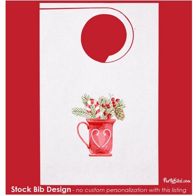 Stock "Holiday Cup Candy Cane" Design Poly Backed Paper Bibs w/Ties Minimum 25 bibs